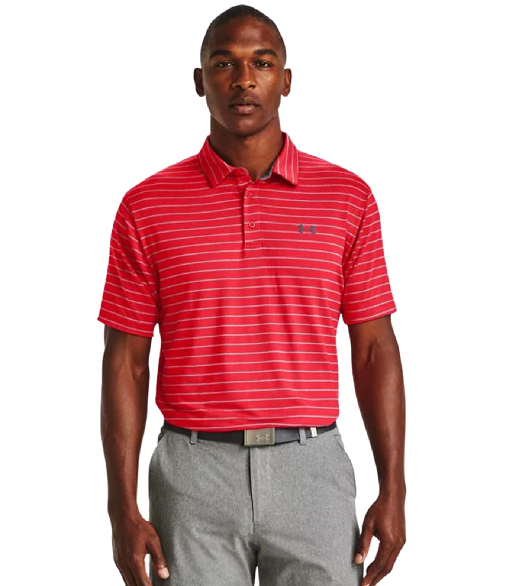 Under Armour Men's Playoff Polo Tour Striped, (600) Red/Steel/Pitch Gray, Large Image