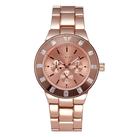 Geneva Platinum Analog Rose Gold Dial Women's Watch-GP-360