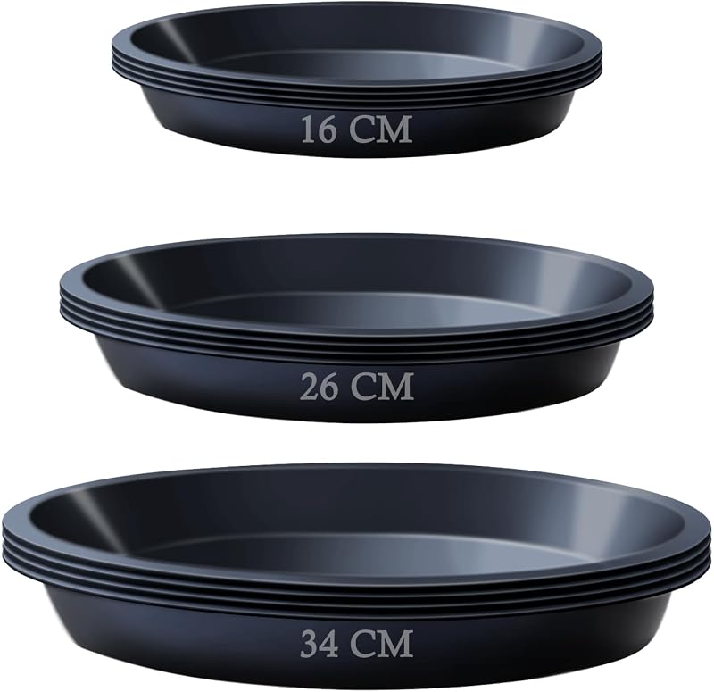 Kunjocy 12 Pcs Plant Pot Saucers 16, 26, 32 cm Round Water Trays (4 Each)