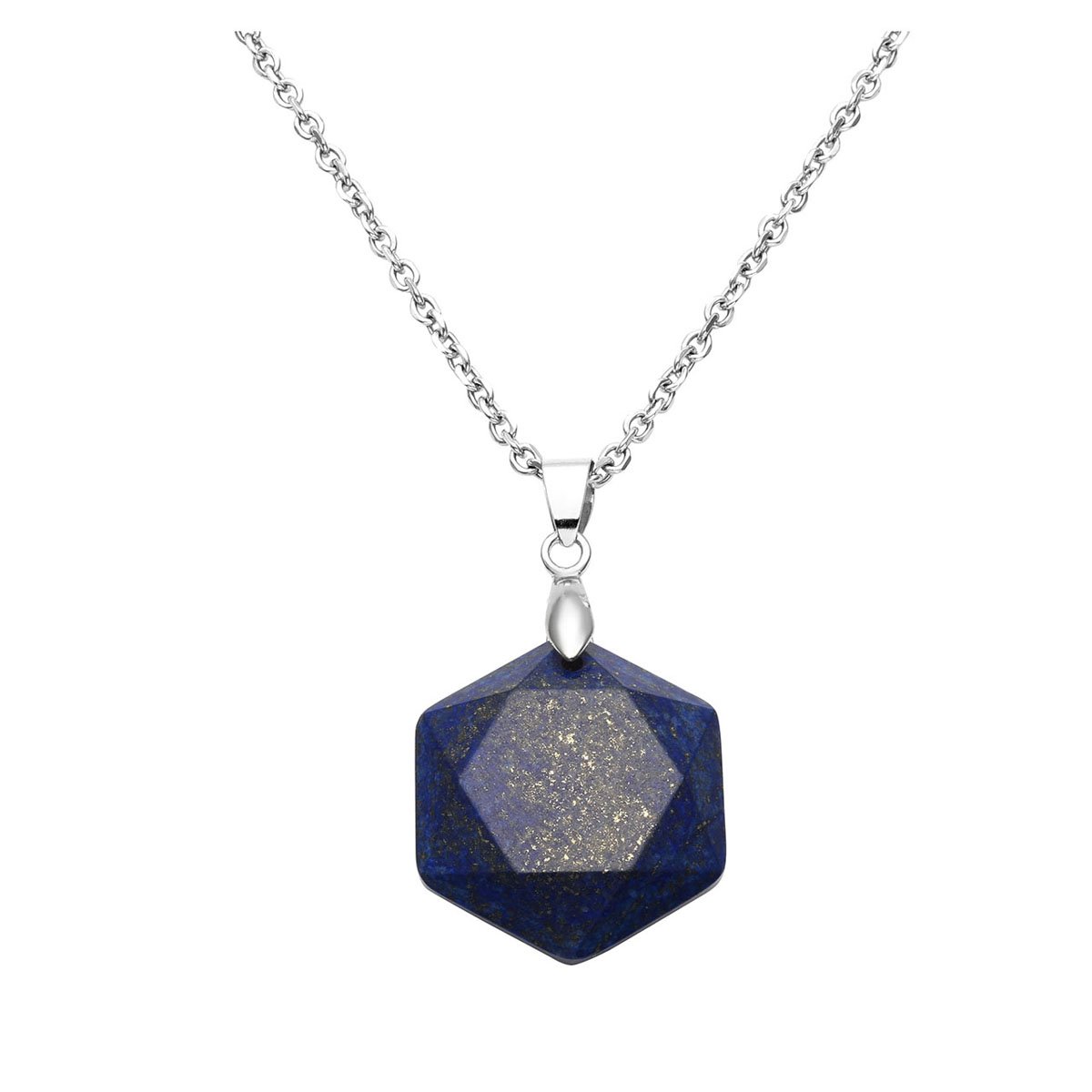 QGEM Lapis Lazuli Jewish Star of David Solomon Seal Gemstone Faceted Pendant Necklace, Unisex, 24\