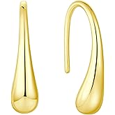 Starchenie Pull Through Teardrop Dangle Earrings 925 Sterling Silver | High Polished Teardrop Hoop Earrings for Women