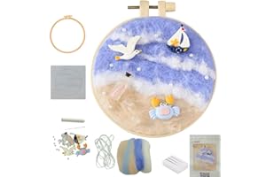 Hilsayum Wool Painting Kit Needle Felting Kit Wool Felt Painting Gifts for Adults,Needle Felt Supplies for Beginners,Home Decoration (Beach)