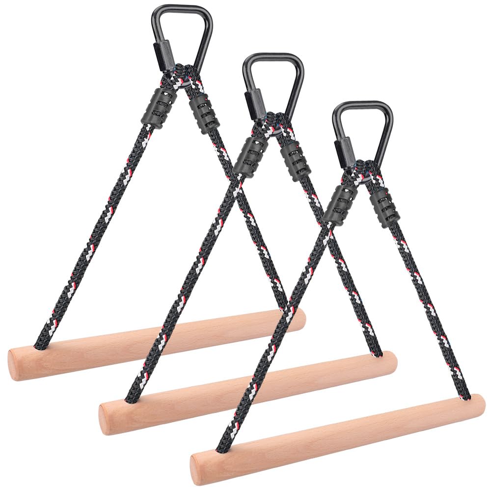 BeneLabel Obstacle Course Slackline Bar, 3 Pack Triangle Monkey Bar 35cm Wood Outdoor Playset Hanging Carabiner Playground Training Equipment Indoor Fun Activity for Kids, 250LB, Aged 14+, Black