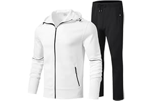BGOWATU Men's Tracksuits Set Full Zip Jacket Hoodie Sweatsuit Running Sport Pants Outfits for Men with Zipper Pockets