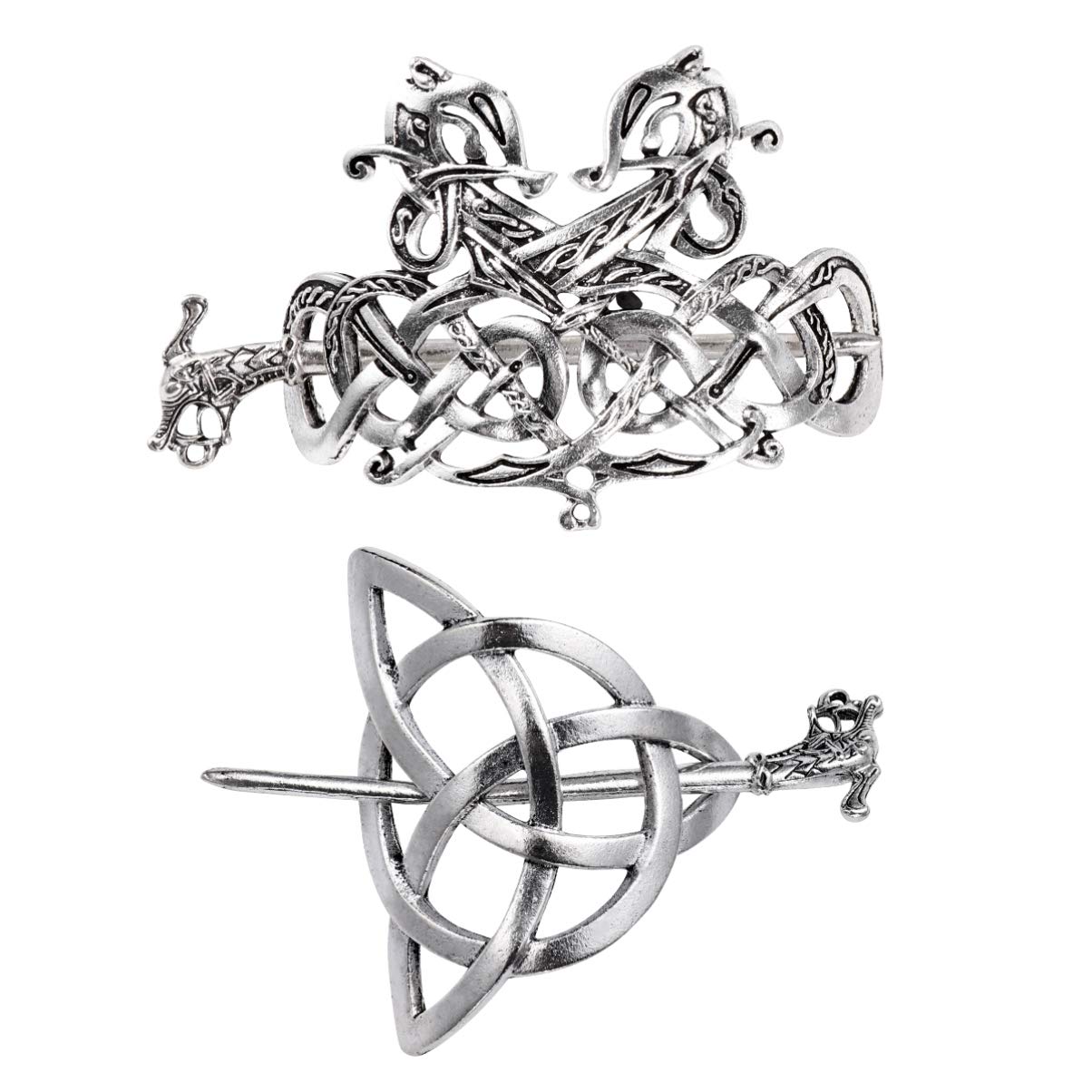 2Pcs Hair Clips Alloy Viking Jewelry Hair Clip Hair Slide Pin Ponytail Holder Clip for Woman men