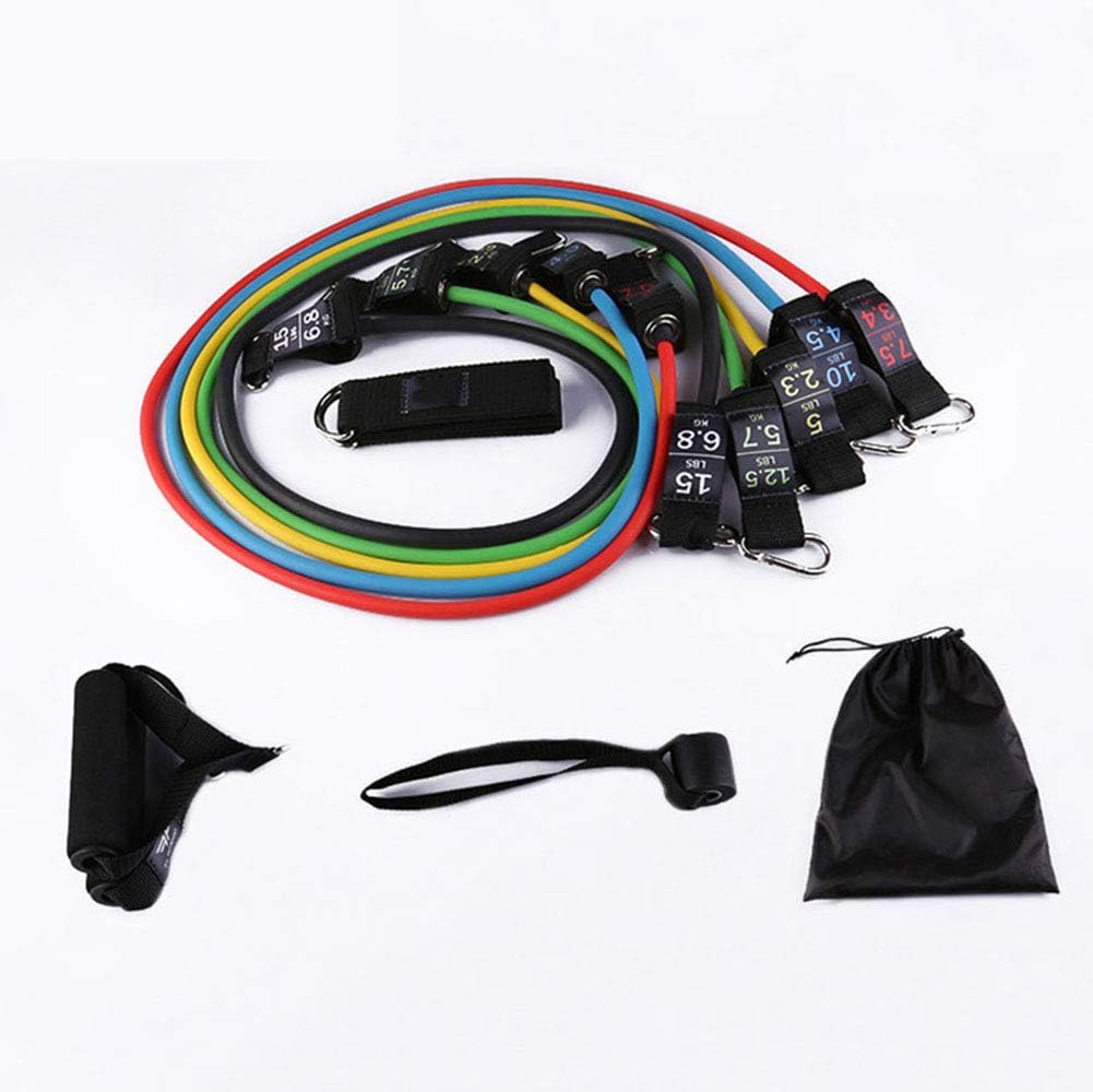 AYES Exercise Resistance Bands with Handles, 5 Fitness Workout Bands Stackable up to 110 lbs Carry Bag, Resistance Bands For Legs and Butt