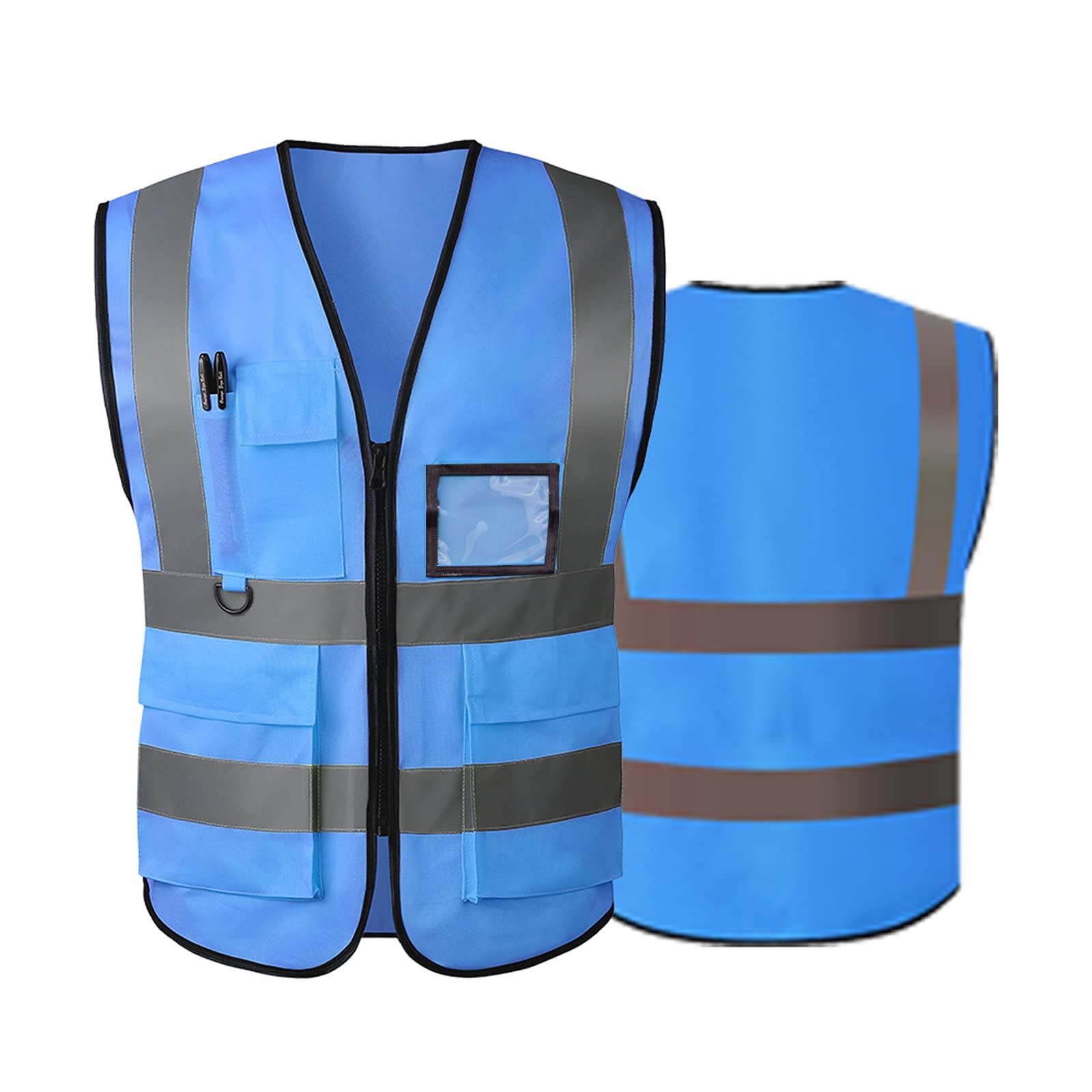 AKEIVN Hi Vis Vests for Women Men High Visibility Reflective Safety Security Vest with Pockets Zipper Front Meets ANSI/ISEA Standards（Blue(cloth)), XXL