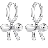 Bow Earrings for Women Lightweight Hypoallergenic Silver/Gold Bow Dangle Huggies Earrings for Women Trendy Jewellery Gift