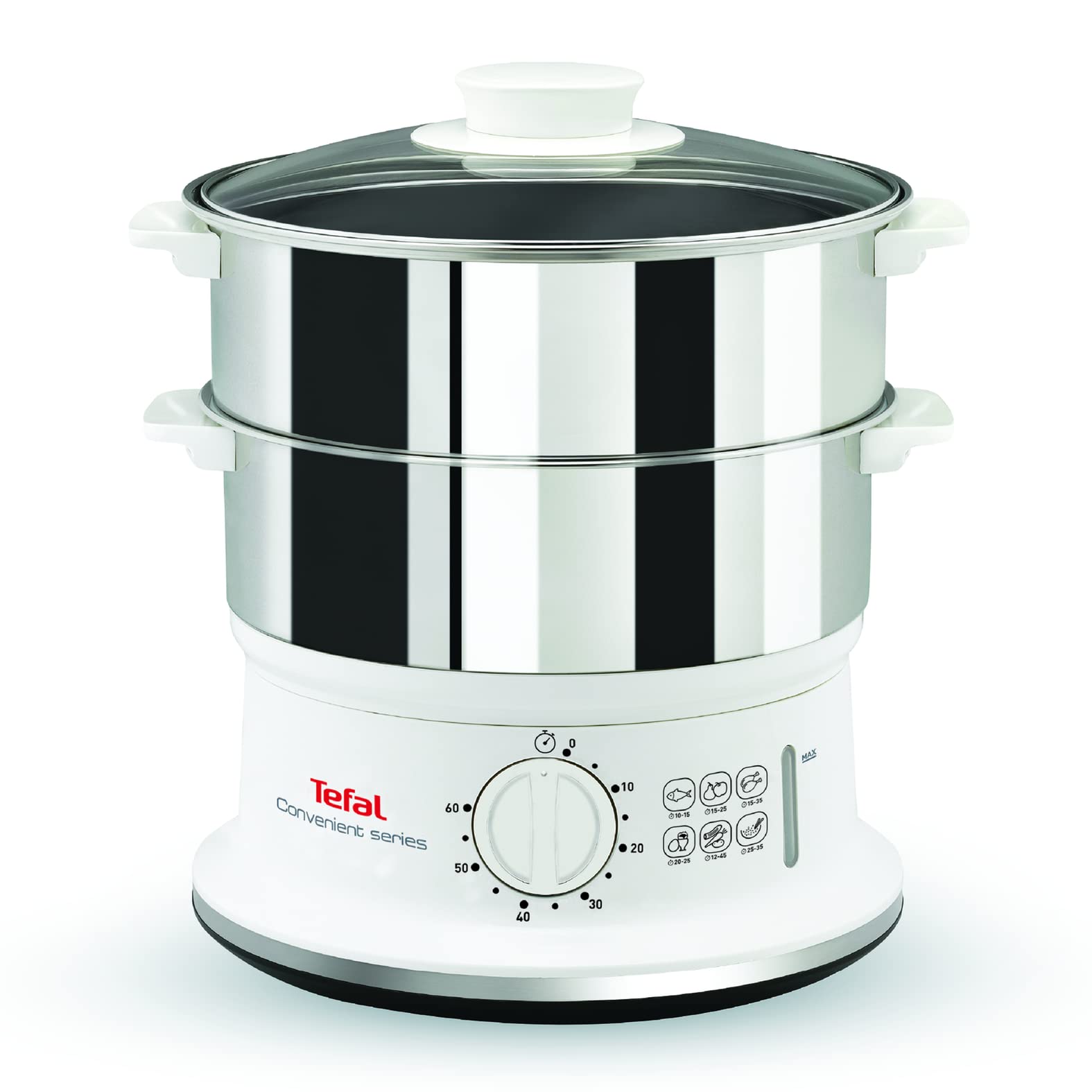 Tefal VC1451 Steam Cooker, 2 Stainless Steel Containers, 6 L Capacity, 24 cm Diameter, Timer and Automatic Shut-off, 900 W