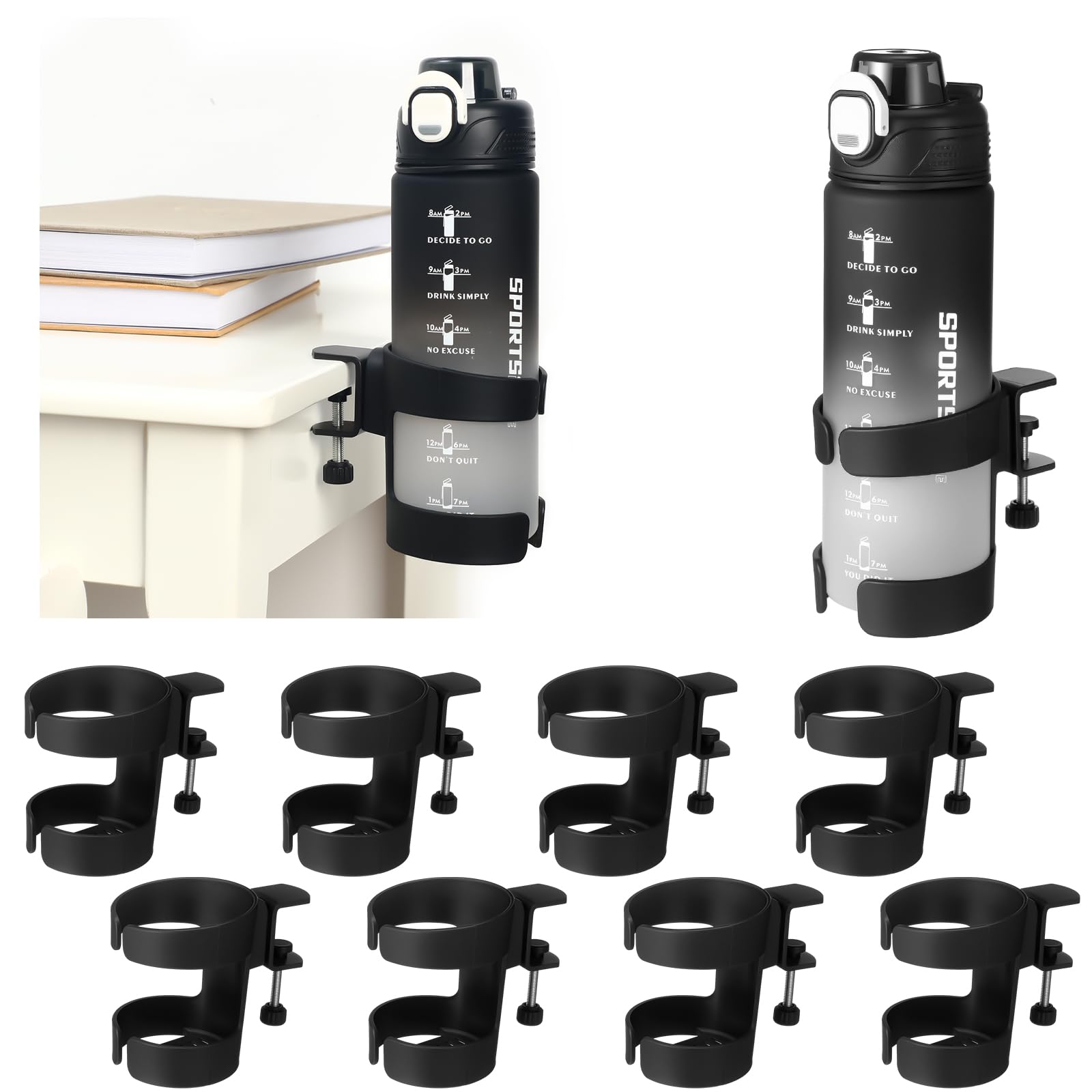 Photo 1 of 8 Pcs Water Bottle Holder for Classroom Desk Chair Cupholder Back to School Gift for Student Anti-spill Adjustable Clamp Water Bottle Holder Desk Edge Organizer for Student Classroom School Office Car