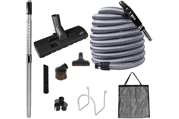 OVO Central Vacuum Standard Accessories Kit, with 35ft Low-Voltage Hose, ON/Off Switch Control at The Handle, 12’’ Combo Brus