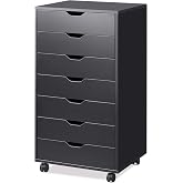 DEVAISE 7-Drawer Office File Cabinets, Mobile Craft Storage Cabinet, Black | Wood Drawer Unit, Storage Cabinet, Rolling Cart, Printer Stand, Filing Cabinet with Drawers