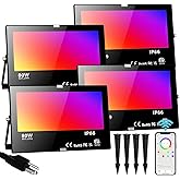 Neliwo LED Flood Light Outdoor 800W Equivalent Bluetooth Smart Color Changing RGB Spot Light DIY-Scene+RGB+2700K Warm White APP & Group Control & Timing IP66 Waterproof 4Pack