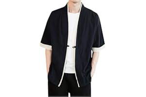 Xiaojmake Mens Linen Shirts Japanese Half Sleeve Kimono Cardigan Yukata Coat Loose Open Front Cardigans Jacket Tops