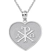 Claddagh Gold Sterling Silver Heart Shaped Chi Rho Alpha Omega Symbol Pendant Necklace