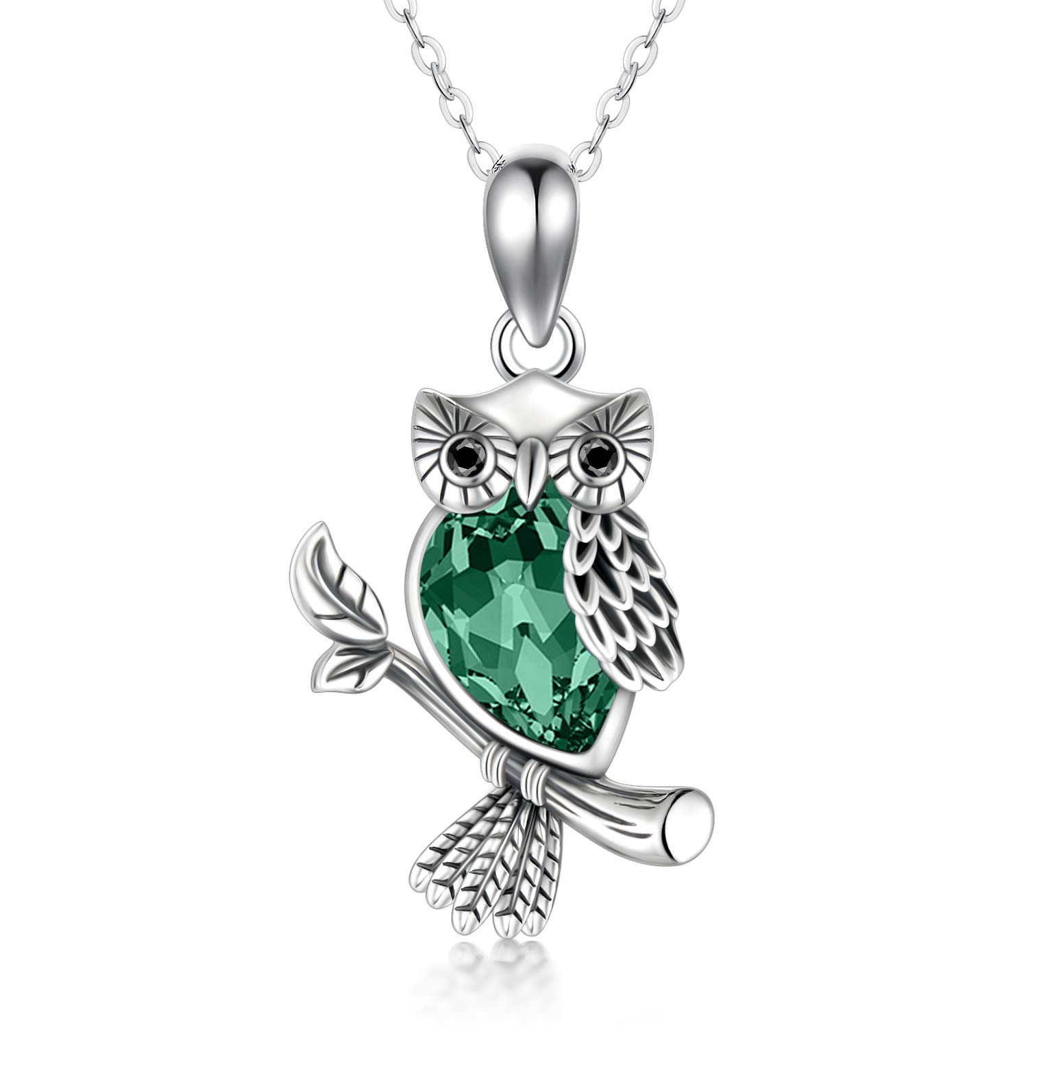 HARMONY BOLA Graduation Gifts for Her Owl Necklace with Green Crystal 925 Sterling Silver Animal Bird Pendant Silver Jewellery Gift for Women, 45.7+5.1 CM Necklace Extender — image 1