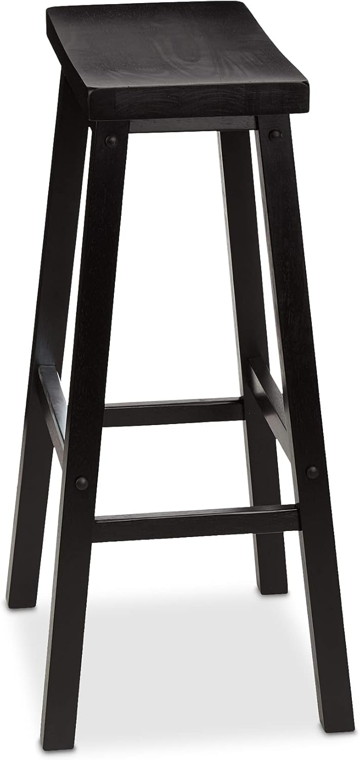  Basics Solid Wood Saddle-Seat Kitchen Counter Bar Stool - Set of 2, 29 Inch, Black: Furniture & Decor
