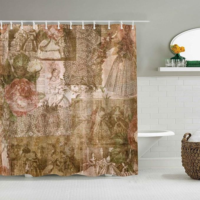 Wdoci Decoration Shower Curtain,Vintage Shabby Chic Victorian Ladies
