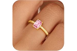 Honsny Gold Birthstone Rings for Women Non Tarnish Wedding 14K Gold Plated Emerald Engagement Promise Rings Cubic Zirconia Stackable Dainty Gemstone Pinky Eternity Band Ring Jewelry Birthsday Gifts