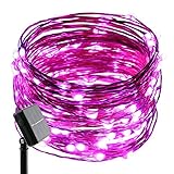 ErChen Solar Powered Copper Wire Led String Lights, 33FT 100 Leds Waterproof 8 modes Decorative Fairy Lights for Outdoor Christmas Garden Patio yard (Purple)