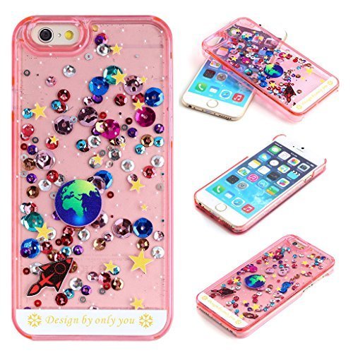 Yoption Liquid Case for iPhone 6 6s 4.7,Starry Sky Transparent Plastic 3D Glitter Creative Design Flowing Floating Glitter Sparkle Universe of Stars Hard Case Cover for iPhone 6 6s 4.7(Pink)
