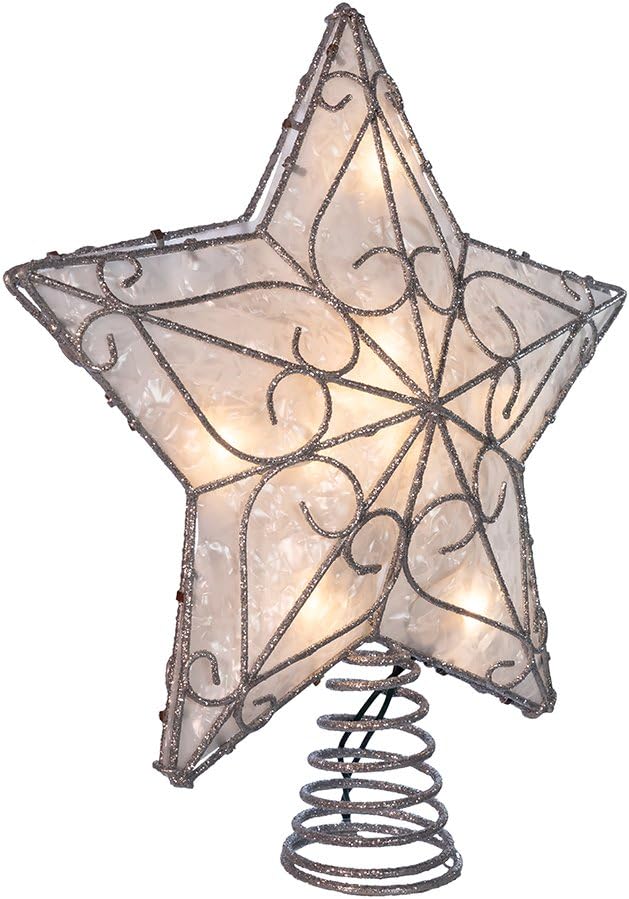 Tree Toppers - Kurt Adler UL 10-Light Metal Trimmed Capiz Inspired Star Treetop