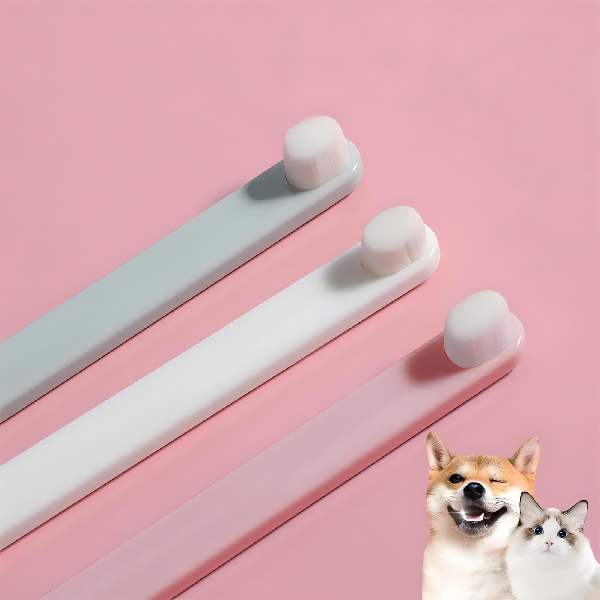 LINGXIYA Extra Soft Dog & Cat Toothbrushes Dental Cleaning Brushes for Puppy Small Dog and Cat Dogs Teeth Dental Health 3 Pack Kit (White/Green/Pink)