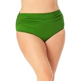 Anne Cole Plus Size High-Waist Shirred Bottoms Green Grass 22W