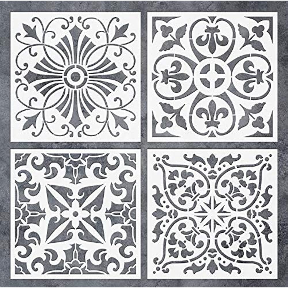 GSS Designs Pack Of 4 Stencils Set (6x6 Inch) Tile Painting On Floor