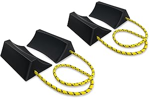 ROBLOCK Upgrade Wheel Chocks for Lightweight Travel Trailer Light Truck Car Tractor, Sturdy Simple Easy to use,Tires Light Block Stopper Chock with Nylon Rope Yellow Reflective Tape (4pack)