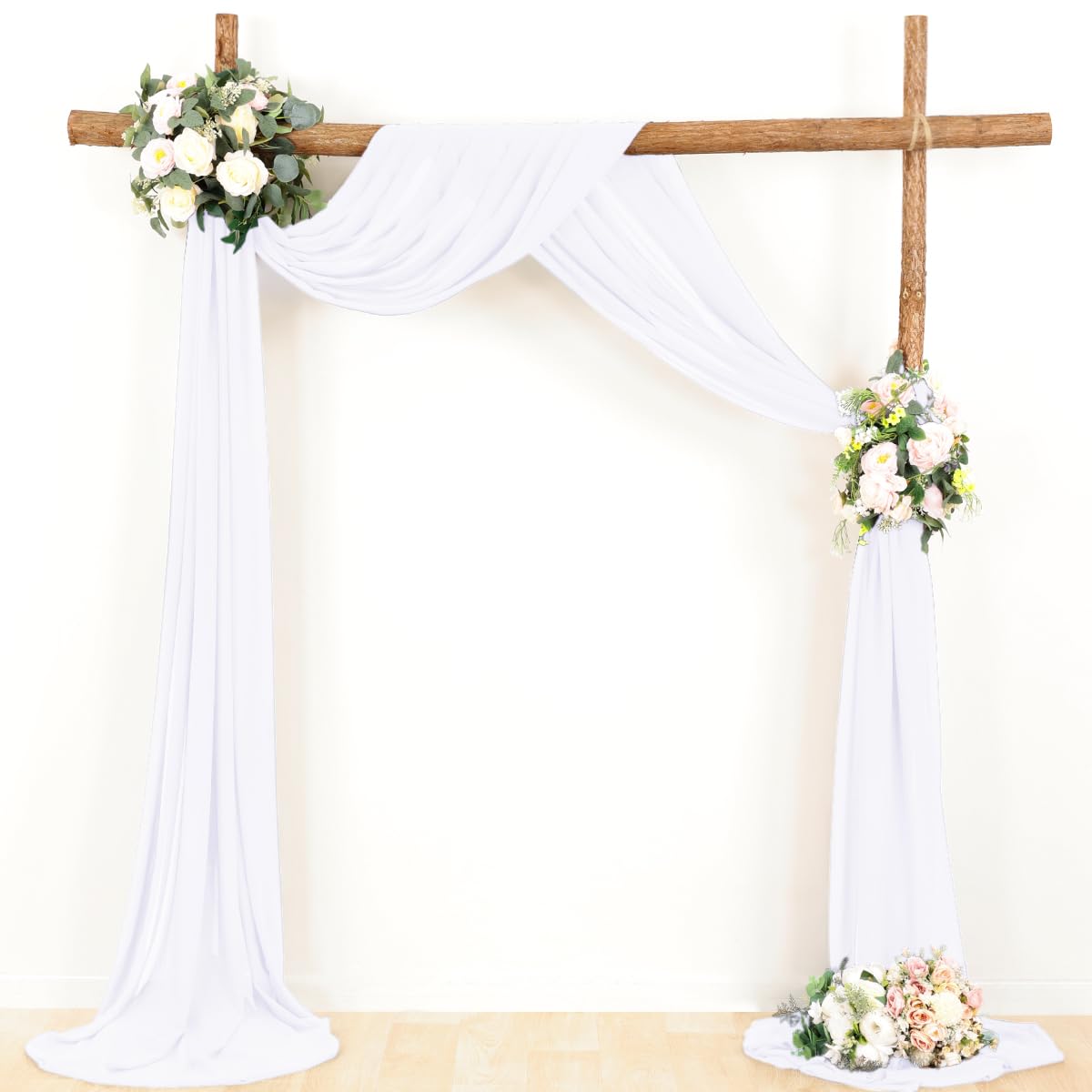 White Wedding Arch Draping Fabric 2 Panels 30'' x 18FT Sheer Chiffon Arch Drapery for Photo Booth Bridal Shower Baby Shower Church Decor Newborn Photography Christening Outdoor Party