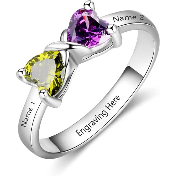 10k Yellow Gold Dual Heart Birthstone Infinity Ring - Personalized With 2 CZ Stones, Size 8 - View #6