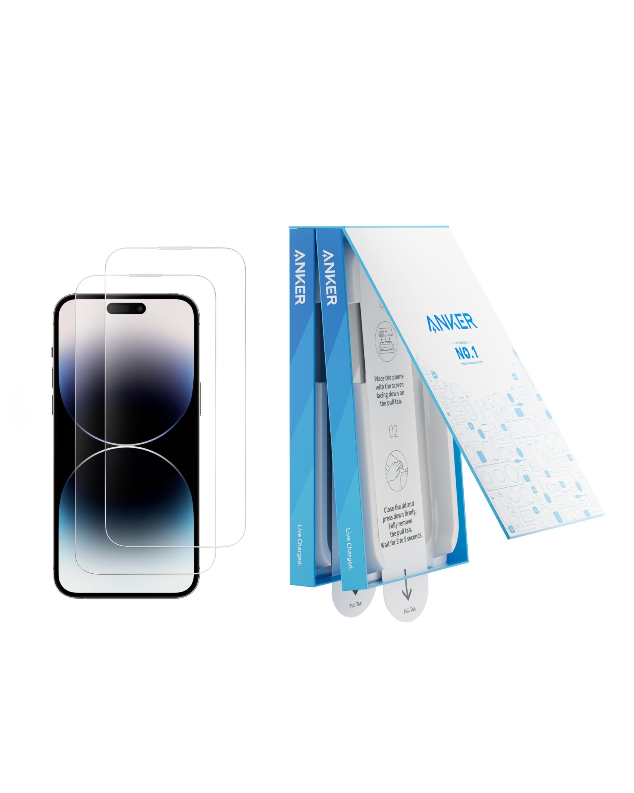 Anker Screen Protector for iPhone14 Pro, Bubble-and-Dust-Free iPhone HD Tempered Glass, Durable and Drop-Proof with 9H Hardness, Easy Installation Exclusively for iPhone14 Pro (2-Pack)