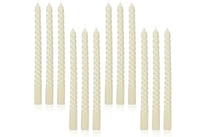 Tobeape Ivory Twisted Taper Candles Set of 12, 10 Inch Tall Unscented Dripless, Smokeless Spiral Tapered Candlestick for Wedding Dinner Home Décor Birthday Party - 8 Hour Long Burning