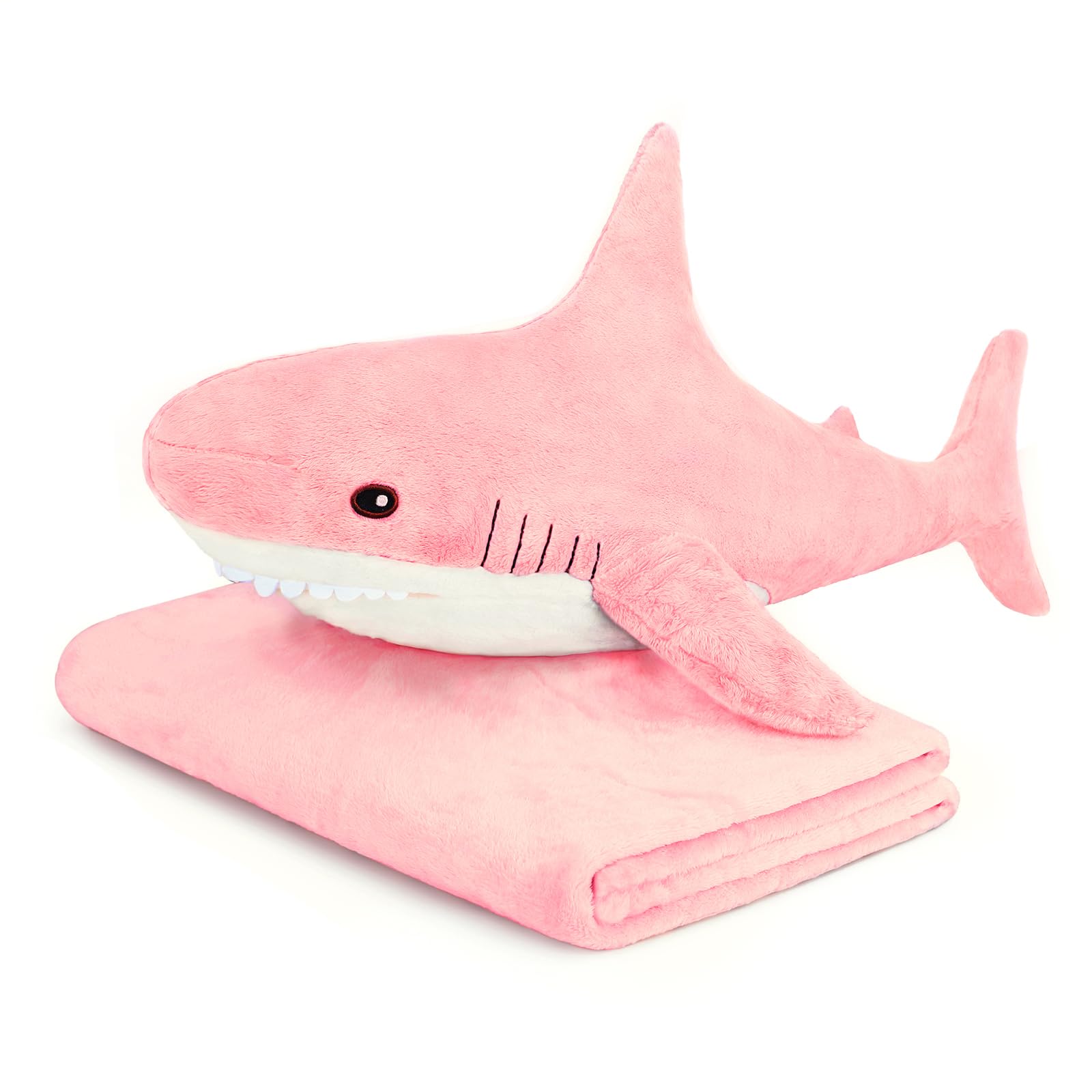 MUPI Shark Plush 23“ Shark Stuffed Animals Pillow-Blanket 2 in1, Cute Sharks Toy Plush Stuffed Ocean Sea Animal Plushies Gifts for Boys Girls Kids Adults, Pink