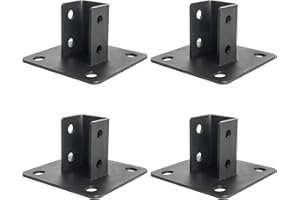 NRSPP Post Base 4 Pcs, 4 Holes Square Mount for 1-5/8” Single Strut Channel,Heavy Duty Black Powder-Coated Fence Post Base - Corner Orientation - 5.1" x 5.1" Base