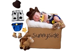 Vemonllas Newborn Photography Props Cowboy Outfit Photo Prop Vest Hat Diaper Cover Boots Baby Photoshoot Crochet Costume