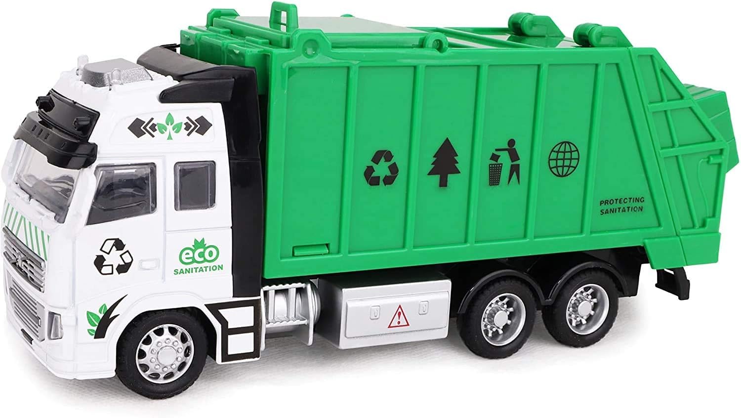 Toyland® 21cm Die Cast Pull Back Green Bin Lorry - Features Opening Top Latch & Back - Boys Friction Powered Truck Toys