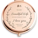 Personalized Gifts for Wife, Sentimental Wife Gifts for Birthday, Christmas, Stocking Stuffers, Secret Santa - Custom Engraved Compact Mirror for Wives