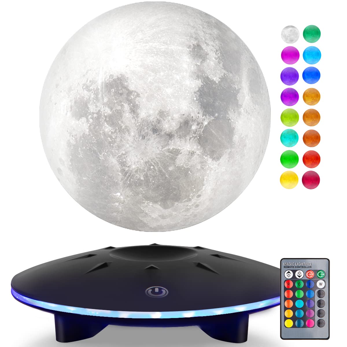 DIDWI Levitating Moon Lamp, 16 Colors LED Magnetic Floating Moon Light, 3D Printing Spinning Lunar Lamp Night Lights for Room Decoration, Cool Tech Gadgets, Unique Gift
