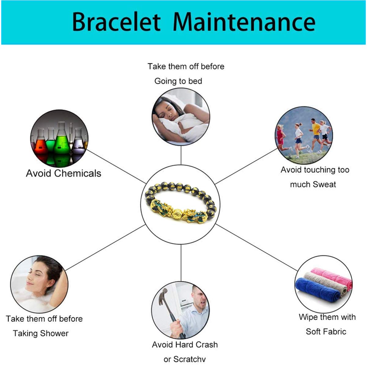 MANRUO Feng Shui Black Obsidian Wealth Bracelet Color Changed Pi Xiu Bracelets Dragon Mantra Bead Bangle Attract Wealth and Good Luck for Men/Women