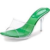 NBUUNBU Silver Clear Heels For Women Dress Shoes Transparent Strap Sexy Stilletos Heels Open Toe High Silver Heeled Sandals Pump Mules