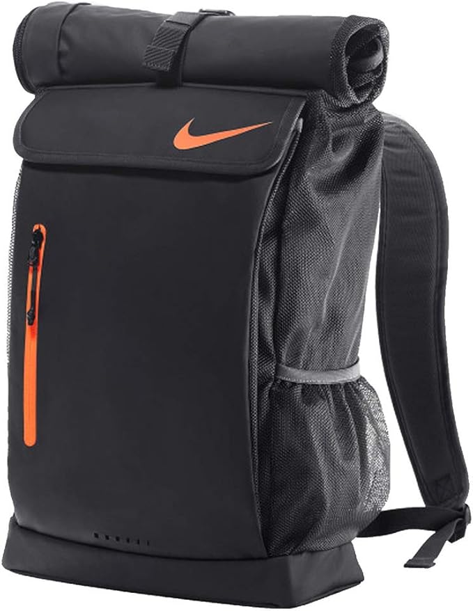 nike black all over logo roll top backpack
