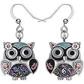 BONSNY Sweet Enamel Dangle Owl Earrings for Women Jewelry Gifts Novelty Funny Charms