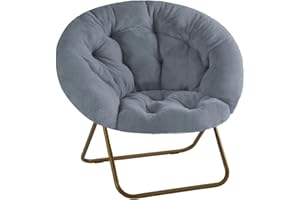 UOCFYK Comfortable Cozy Faux Fur Disc Chair Foldable Feature for Bedroom, Living Room and Dorm, Adult-Sized Relaxation, Grey