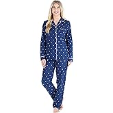 PajamaMania Women's Cotton Flannel Long Sleeve Button-Down Pajamas PJ Set