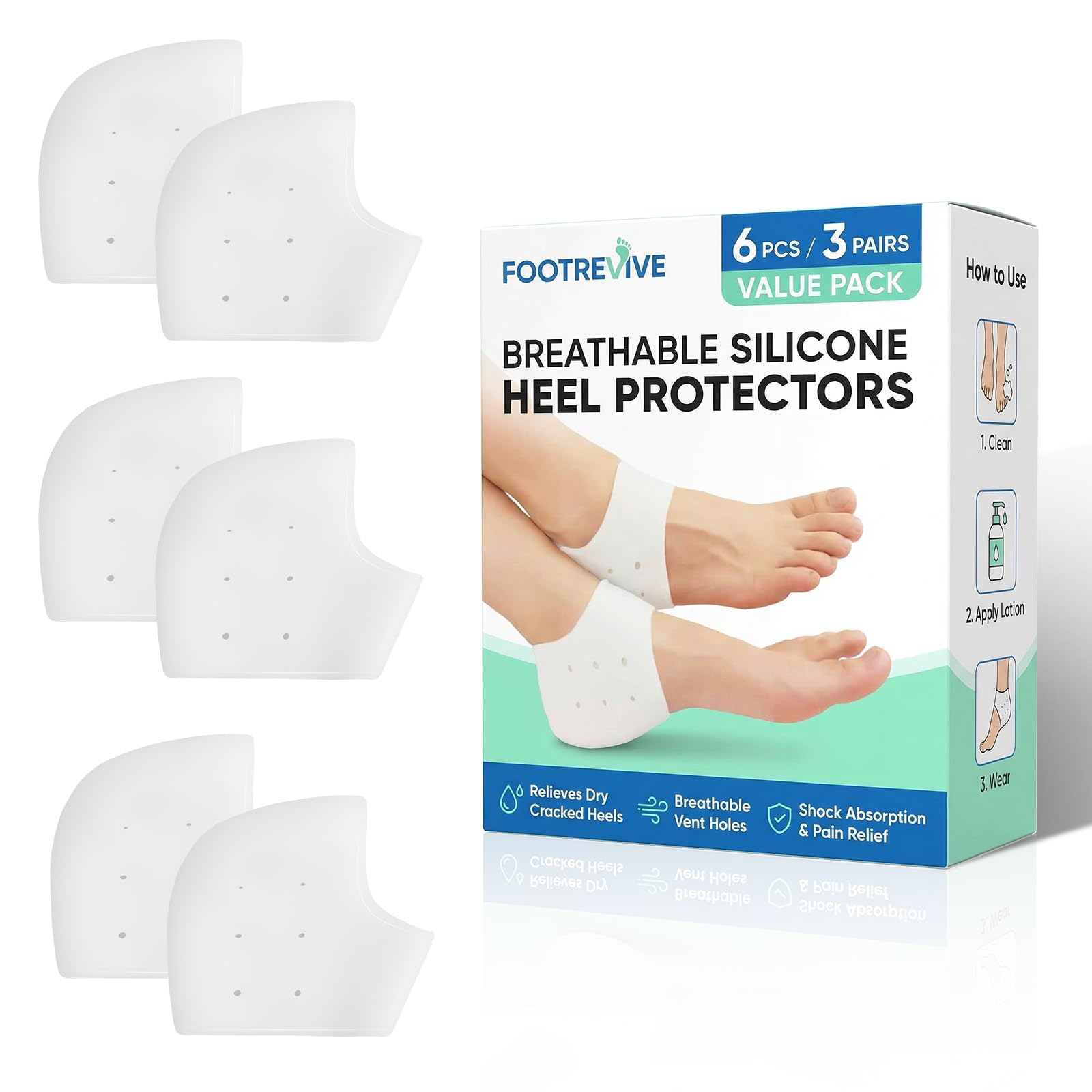 Heel Cups, 3 Pairs Heel Protectors, Heel Sleeves Plantar Fasciitis Inserts, Gel Heel Pads Cushion for Heel Pain, Dry Cracked Heels, Achilles Tendinitis, for Men & Women