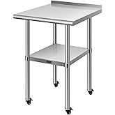 VIVOHOME 24 x 24 Inch Stainless Steel Work Table with Backsplash, Prep Commercial Table with Wheels for Restaurant, Hotel, Ho