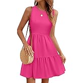 LUXVEER Women's Sleeveless Summer Mini Dress Tank Flowy Tiered Short A Line Sundresses Beach Vacation Dresses with Pockets