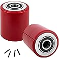 Lyplus Pallet Jack/Truck Load Wheels Set (2 pcs) 3" x 3.75" with Bearings ID 20mm Poly Tread Red - A Pair (Red)